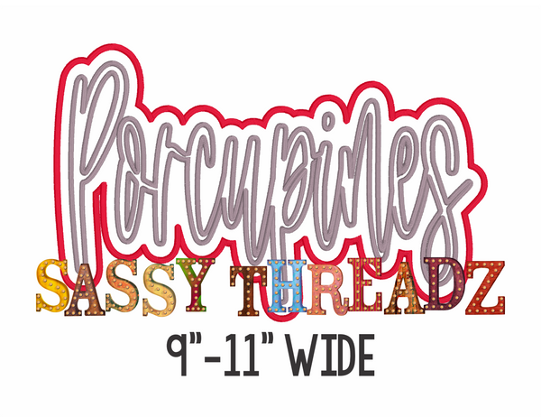 Porcupines Satin Stitch Script Stacked Embroidery Download