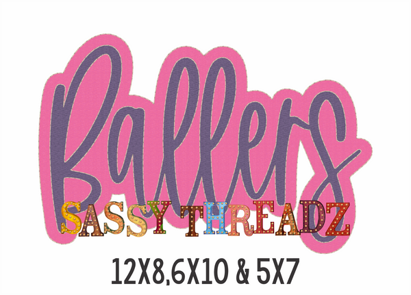 Ballers Bean Stitch Script Stacked Embroidery Download