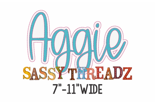 Aggie Bean Stitch Script Stacked Embroidery Download