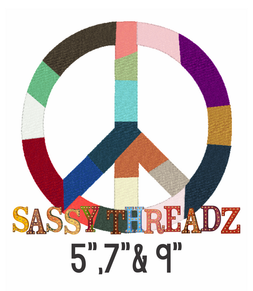 Peace Sign Patchwork Triple Bean Stitch Applique Embroidery Download