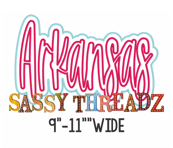 Arkansas Satin Stitch Script Stacked Embroidery Download