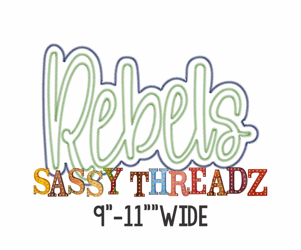 Rebels Zig Zag Script Stacked Embroidery Download