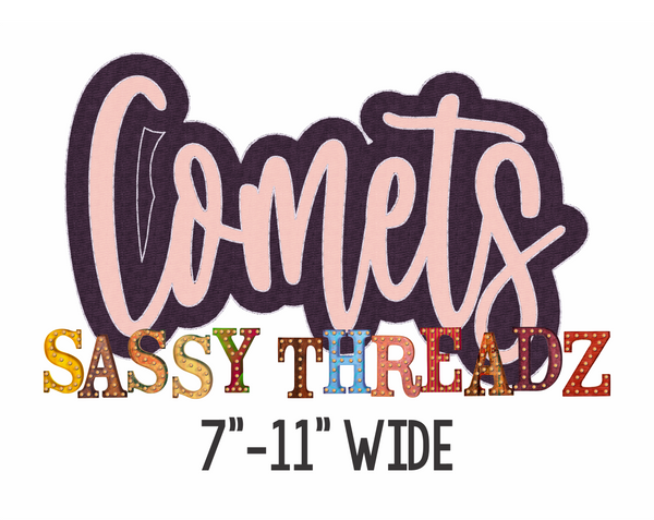 Comets Bean Stitch Script Stacked Embroidery Download