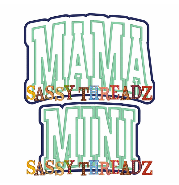 Mama and Mini Satin Stitch Double Stacked Athletic Applique Embroidery Download