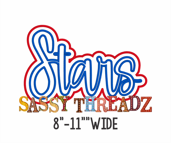 Stars Satin Stitch Script Stacked Embroidery Download