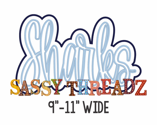 Sharks Satin Stitch Script Stacked Embroidery Download