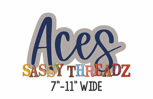 Aces Bean Stitch Script Stacked Embroidery Download