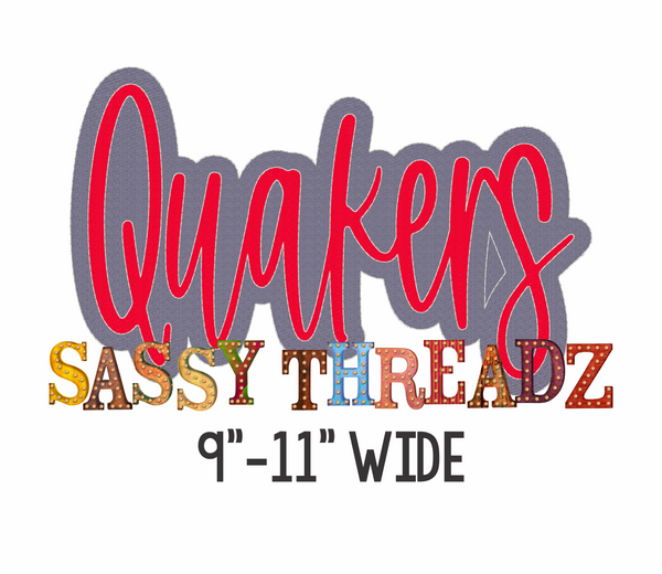 Quakers Bean Stitch Script Stacked Embroidery Download