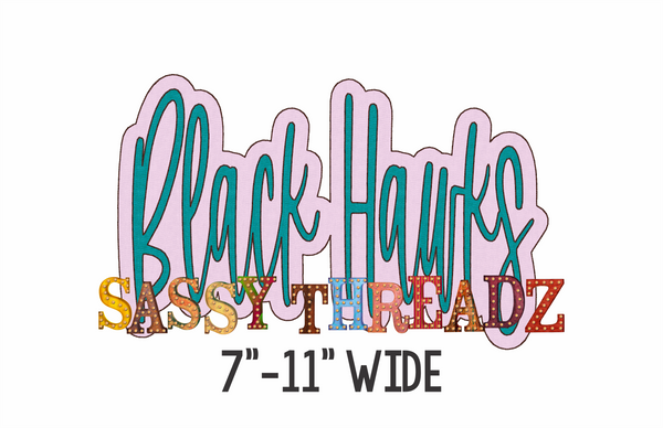 Black Hawks Bean Stitch Script Stacked Embroidery Download