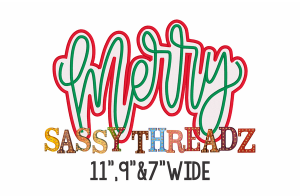 Merry Satin Stitch Script Stacked Embroidery Download