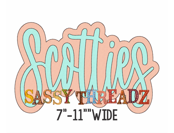 Scotties Bean Stitch Script Stacked Embroidery Download