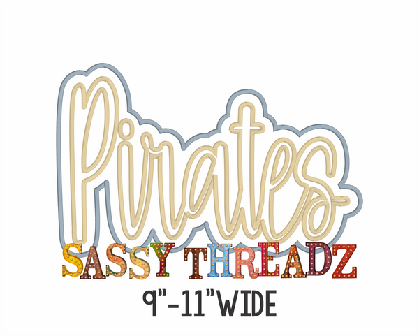 Pirates Satin Stitch Script Double Stacked Embroidery Download