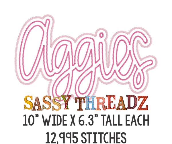 Aggies Zig Zag Stitch Script Stacked Embroidery Download