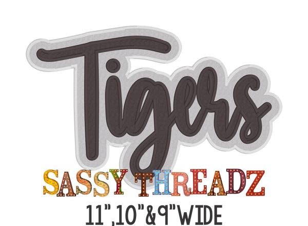 Tigers Satin Stitch Script Stacked Embroidery Download