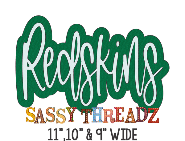 Redskins Bean Stitch Script Stacked Embroidery Download