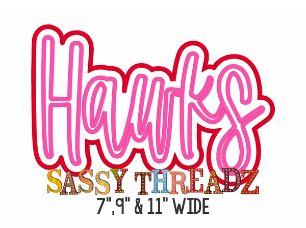 Hawks Satin Stitch Script Stacked Embroidery Download