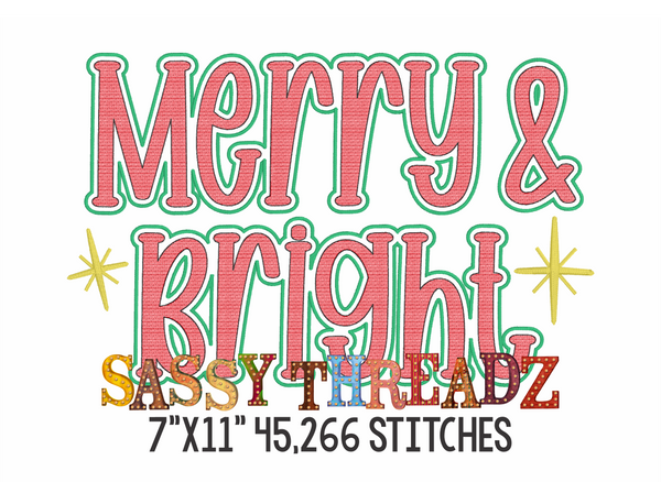 Merry and Bright Sketch and Satin Stitch Embroidery Download