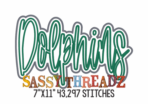 Dolphins Satin Stitch Script Stacked Embroidery Download