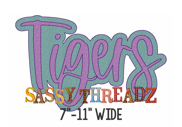 Tigers Bean Stitch Script Stacked Embroidery Download