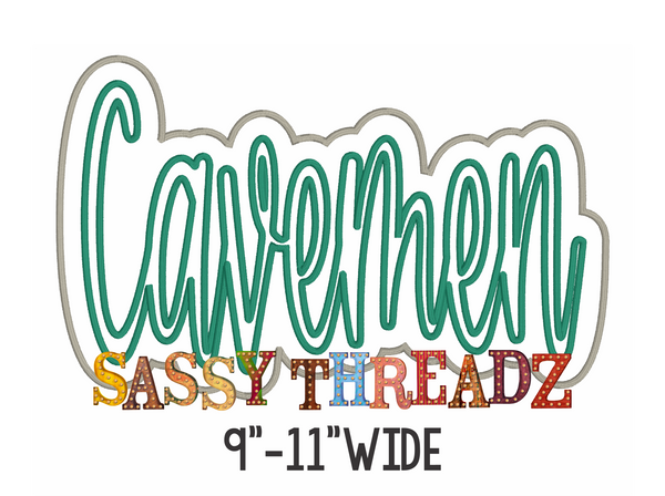 Cavemen Satin Stitch Script Stacked Embroidery Download