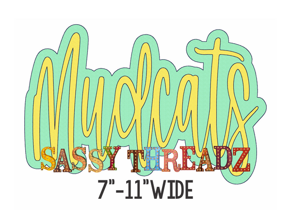 Mudcats Bean Stitch Script Stacked Embroidery Download